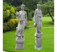 OSN Large Female Statues Rose Lady and Girl with Jug on Pedestals