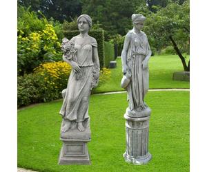 OSN Large Female Statues Rose Lady and Girl with Jug on Pedestals