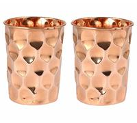 OSNICA 4 Pieces Copper Water Tumbler Glass for Healing Ayurvedic Product Moscow Mule Copper Mugs Capacity 350 Ml (Diamond Glass)