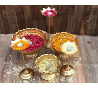 OSNICA Brass Diya Shape Flower Decorative Urli Bowl for Home, Handcrafted Bowl for Floating Flowers and Table Decor Items, Design 04