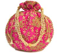 OSNICA Potli Bag, Handbag, Wristlets, Clutch for Women, Girls with Handmade Embroidery, Intricate Gold Thread & Sequin Ethnic Designe, Weddings occasion Embroidered Women Potli Bag (Baby Pink)