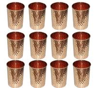 OSNICA Pure Copper Hammered Tumbler for Healing Ayurvedic Product Tableware Accessories, Set of 12, Height 9.5 Cm