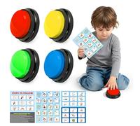 OSNIE Autism Life Routine Chart with Speech Buttons - 8Pcs Voice Recordable Speech Button in 4 Colors with Life Indicator Chart for Kids, Speaking Buzzer and Autism Learning Materials for Home School