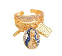 OSNIYAW Elegant Crucifix Pendant Rings with Scripture Detail, Copper Body, Adjustable Finger Accessories for Comfortable Wearing Everyday Faith Rings