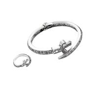 OSNIYAW Elegant Snake Shape Open Bangle and Rings Set Vintage Engraved Design Adjustable Size for Women and Men Engraved