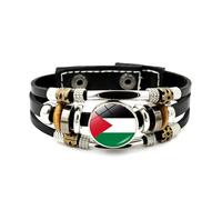 OSNIYAW Leather Bracelets with Palestine Flag, Multilayer Woven Bead Bracelet for Men and Women, Bracelet, Jewellery, Fashion Accessories, Flags Bracelet Jewellery, one size, As described
