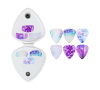 OSNIYAW PU Leather Guitar Plectrums Bag with 6 Picks - Guitar Pick Organiser Case Bags for Guitar Picks Made of PU Leather, 1.5 mm., Light, Transparent with purple radiant effects