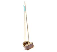 OSOLADY 1 Set Upright Broom and Dustpan Combo - Long Handle Stainless Steel Gold Dust Pan with Comb Teeth for Household Floor Garage Restaurant