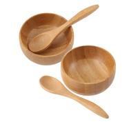 OSOLADY 2 Sets Wood Mask Bowls and Spoons Kit, Easy to Hold and Use DIY Stirring Bowl for Facial Mask Mixing, for Personal Home Use or Beauty Salon Application, Khaki Colour