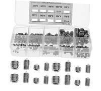 OSOLADY 250pcs Stainless Steel Internal Socket Machine Screws Kit with Pointed Ends Flat Head Grub Screws Assortment in Clear Storage Box for Home Workshop and Industrial Use