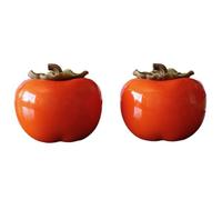 OSOLADY 2pcs 200ml Orange Ceramic Storage Canisters with Lids, Persimmon-shaped Food Storage Jars for Kitchen, Tea, Seasoning, and Dry Food Organization