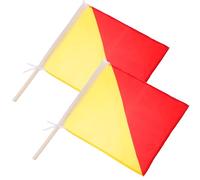 OSOLADY 2pcs 35x35cm Navy Signal Flags Red Yellow Waving Performance Flags with 50-60cm Pole for Military Training and Safety Use