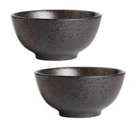 OSOLADY 2Pcs Ceramic Noodle and Rice Bowls Set, Black Rustic Stoneware with Wide Mouth Design, for Soup and Salad in Kitchen Use
