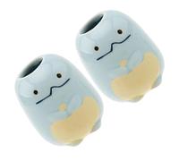 OSOLADY 2pcs Ceramic Toothpick Holder Dispenser Toothbrush Base Blue Cartoon Design Compact Multifunctional Storage Easy-clean Toothpick Storage Dispenser for Bathroom Vanity