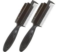 OSOLADY 2pcs Double-sided Clipper Brush and Smoothing Hairbrush for Men, Black Hair Cleaning Tool with Stiff and Soft Bristles, Barber Beard Comb for Hair Styling and Parting