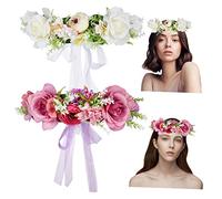 OSOLADY 2Pcs Flower Crown Hairband Handmade Rose Floral Headdress for Weddings Festivals Parties Lightweight and Durable Accessories for Women
