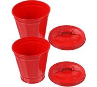 OSOLADY 2Pcs Galvanized Iron Desktop Trash Bucket with Lid and Handle Mini Wastebasket for Office Bedroom Small Storage Bin Red