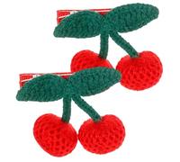 OSOLADY 2Pcs Knitted Cherry Hair Clips for Cute Crochet Fruit Hair Accessories Lightweight Small Decorative Clips for Parties and Everyday Wear