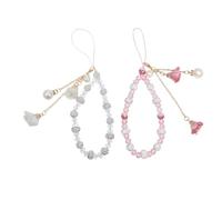 OSOLADY 2Pcs Mobile Phone Decorative Chain - Crystal Beaded Phone Charm - Anti-Lost Flower Cellphone Lanyard Strap - Cellphone Case Wrist Strap Charm