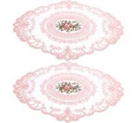 OSOLADY 2pcs Pink Embroidered Lace Table Mats 30x43cm Milk Silk Material Decorative Placemats Coaster Set for Wedding Dinner Party Home Dining