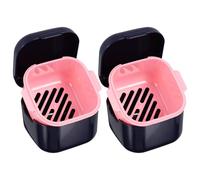 OSOLADY 2pcs Plastic Denture Case Retainer Box with Protective Interior and One Hand Operation, Cup-Shaped Storage Container for Mouth Guard, for Nighttime Denture Placement and Home Use