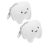 OSOLADY 2Pcs Plush Tooth Doll Keychain Set Silver Ring, Fuzzy Cartoon Bag Charms for Handbags, Aesthetic Keychains Suitable for Women’S Car Keys and