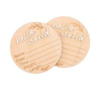OSOLADY 2pcs Round Wood Birth Announcement Signs Newborn Name Plaques Milestone Photo Props Hospital Arrival Announcement for Boys Nursery Decor