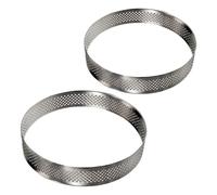 OSOLADY 2pcs Stainless Steel Round Mousse Rings 20cm 18cm Perforated Tart Pan Set for Baking Fruit Tarts Pastries Cheesecakes Oven-Compatible Cake Molds
