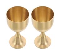 OSOLADY 2pcs Vintage Brass Chalice Goblet with Delicate Golden Patterns, Antique Retro Style Altar Offering Cups for Church Rituals and Christmas Decor