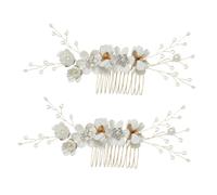 OSOLADY 2pcs White Bridal Wedding Hair Combs with Simulated Flowers and Rhinestones Elegant Wedding Hair Jewelry for Brides and Guests Women’s Floral Accessories