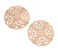OSOLADY 2pcs Wooden Carved Appliques Onlays 5.7 Inch Round Unpainted Wood Decor Accents with Elegant European Design for Door and Furniture DIY Kitchen Decoration