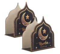OSOLADY 2pcs Wooden Eid Napkin Holder Set Black Decorative Tissue Dispenser with Weight for Ramadan Table Party Kitchen Countertop Organizer