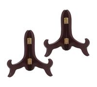 OSOLADY 2pcs Wooden Plate Display Stand Easel Rack for Kitchen and Household Use, Rustic Brown Wood Plate Holder That Securely Holds Items and Prevents Falling, for Menus and Signs
