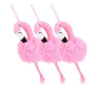 OSOLADY 3PCS Cartoon Flamingo Bath Balls Mesh Shower Sponges for Adults Multi-Purpose Foaming Puff with Rich Bubbles Soft Exfoliating Scrub for Body Wash and Back Cleaning