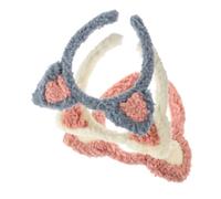 OSOLADY 3pcs Cat Ear Makeup Headbands for Women Plush Skincare Hair Accessories Comfortable Face Wash Headband in White Pink and Blue for Spa Shower and Facial Masks