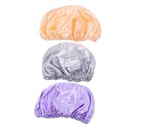 OSOLADY 3Pcs Double Layer Bath Caps for Women Soft Peva Hair Hats Prevents Hair Damage for Sleep Showers Pink Orange Light Purple Light Gray