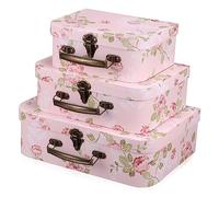 OSOLADY 3Pcs Floral Print Luggage Decorative Boxes Stylish Storage Suitcase Set for Weddings Birthdays and Showers Premium Paperboard with Metal Handles Nesting Stacking Storage