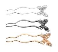 OSOLADY 3pcs Metal U Shaped Butterfly Hairpins for Women Quick Styling Solution Sturdy Hair Fork Clips Elegant Vintage Design for Parties and Banquets