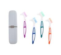 OSOLADY 4 Sets Travel Denture Brush Set with Case - Dual-Angle Cleaning Brushes for False Teeth - Retainer Toothbrush Cleaner Portable for Outdoor Business Trip