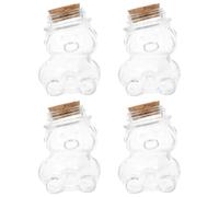 OSOLADY 4pcs Bear Shape Glass Honey Jar Candy Storage Jars Sealed Glass Containers for Household Candy, Food Storage, and Party Favors