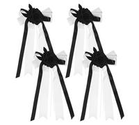 OSOLADY 4pcs Black Funeral Decoration Bow Ribbon with Artificial Rose for Door Handles and Car Mirrors, Versatile Polyester Mourning Floral Decor Suitable for Memorial Services