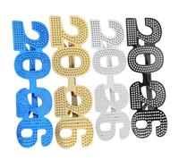 OSOLADY 4pcs Funny Number Eyeglasses Glitter Years Eve Photo Booth Props for Adults Party Celebration Accessories in Black Gold Blue Silver