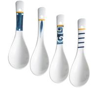 OSOLADY 4pcs Japanese Ceramic Soup Spoons Set Small Reusable Food Spoons for Cooking and Dining Assorted Pattern Porcelain Suitable for Home Kitchen Use