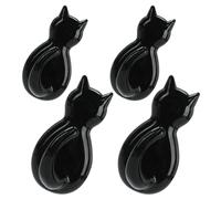 OSOLADY 4pcs Japanese Style Cat Tail Wall Hooks No-Drill Sticky Hooks Black Plastic Decorative Bathroom Kitchen Bedroom Storage Organizer