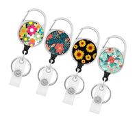 OSOLADY 4pcs Retractable Name Badge Clips with Flower Pattern, Small Size Abs and Zinc Alloy Cards Buckles for Nurses and Volunteers, Suitable for Handbag and Key Fobs Use