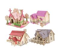OSOLADY 4pcs Wooden Puzzle Kit for Ages and Adults Educational DIY Building Model with Smooth Safe Wood Includes Western Cabin Cottage Purple House American Country House for Home Decor