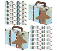 OSOLADY 60pcs Mini Suitcase Candy Favor Boxes Gift Boxes Vintage Kraft Paper and White Card Paper 3.15x2.17x1.18in with Tags and Burlap Twine for Travelers