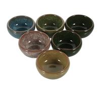 OSOLADY 6pcs Ceramic Essential Oil Blending Bowls Set Ice Crack Glaze, Small Porcelain Spa Mixing Bowls for Beauty Salon, Aromatherapy and Mask Application, Random Color