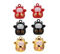 OSOLADY 6Pcs Fortune Cat Copper Bell Hanging Pendants Lucky Ornaments for Bags Backpacks Keychains Decorative Bells with Red Black Gold Designs