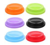 OSOLADY 6pcs Silicone Cup Lids Set 9.5cm Leakproof Heat-Resistant Mug Covers for 9cm Diameter Cups in Black Sky Blue Grass Green Red Orange and Purple for Home and Travel
